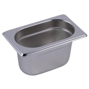 e Bac inox GN1/9 Gastro M 100mm, idéal pour les cuisines professionnelles. En acier inoxydable AISI 304, capacité de 800ml, design empilable | Easychr.com