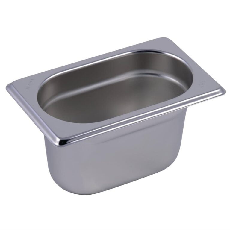e Bac inox GN1/9 Gastro M 100mm, idéal pour les cuisines professionnelles. En acier inoxydable AISI 304, capacité de 800ml, design empilable | Easychr.com