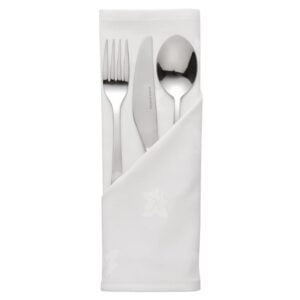 Serviettes Mitre Luxury Luxor Coton 550 x 550mm, blanches avec motif feuille de lierre, idéales pour un cadre de restauration raffiné