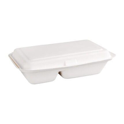 Boîtes 2 compartiments avec couvercle à charnière compostables en bagasse Fiesta Compostable 253mm (lot de 200)