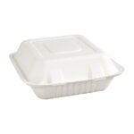 Boîtes 3 compartiments avec couvercle à charnière compostables en bagasse Fiesta Compostable 201mm