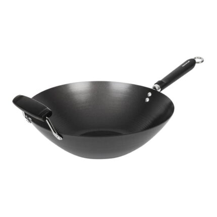 Wok Fond Plat 35cm Antiadhésif en acier au carbone KitchenCraft