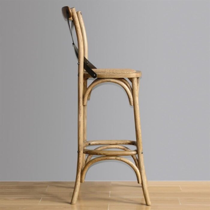 Tabouret de bar en bois avec dossier croisé Bolero métal 2