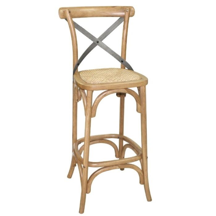 Tabouret de bar en bois avec dossier croisé Bolero métal 1