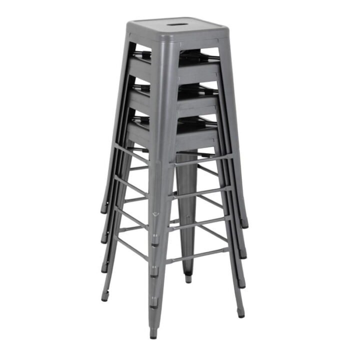 Tabourets hauts en acier galvanisé Bolero Bistro gris métalisé (lot de 4) - vue 4 | easychr.com