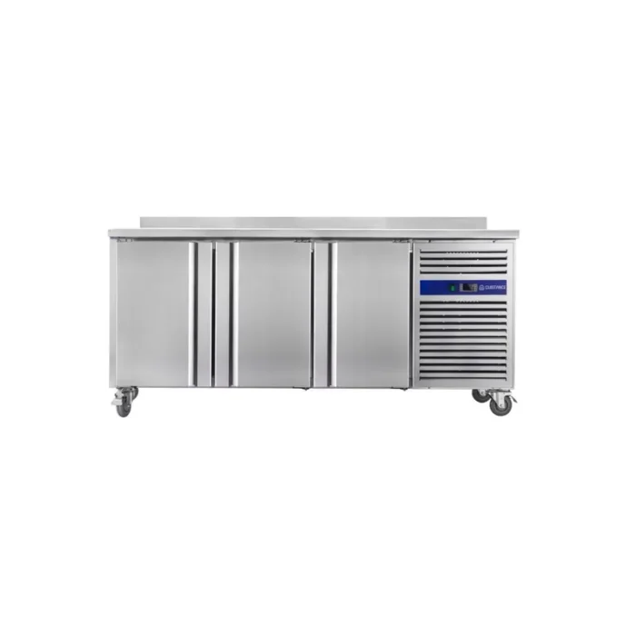 Desserte cuisine réfrigérée positive adossée inox CUISTANCE - 400L à roulettes