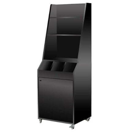 Desserte de service professionnelle compacte finition noire, avec service haut, rangements pour couverts et porte - easychr.com