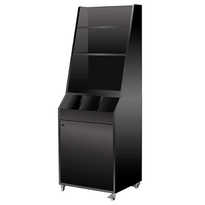 Desserte de service professionnelle compacte finition noire, avec service haut, rangements pour couverts et porte - easychr.com
