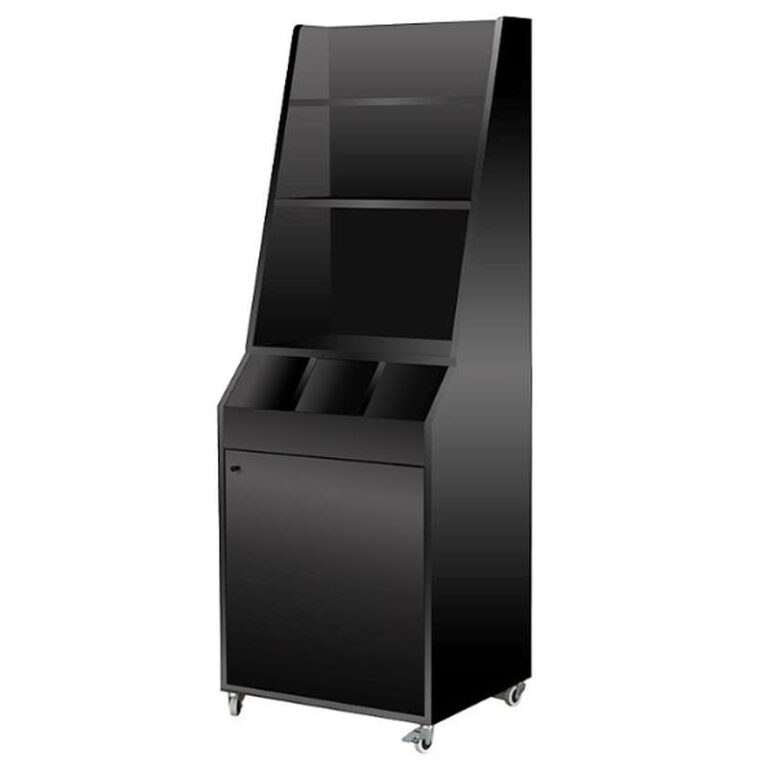 Desserte de service professionnelle compacte finition noire, avec service haut, rangements pour couverts et porte - easychr.com