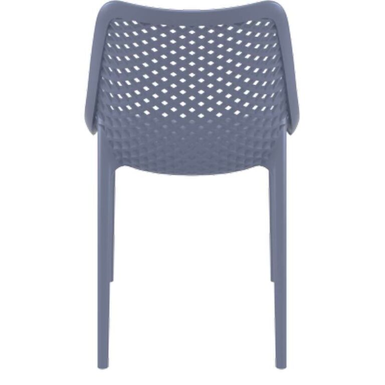 Chaise professionnelle grise CHVEASY02 en polypropylène, vue de face avec son dossier au design ajouré - easychr.com