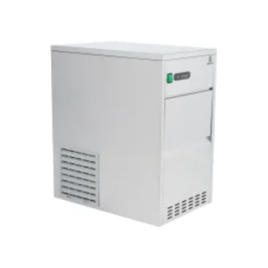 Machine à glaçons professionnelle EasyCHR ICM25 – vue de profil, grille de ventilation et pieds réglables
