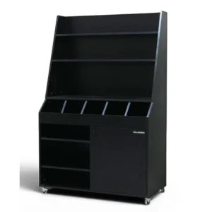 Desserte de service large noire 1100x510x1500mm GOLDINOX avec service haut et 5 bacs à couverts