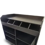 Desserte de service noire 110 cm GOLDINOX - détail du plateau supérieur et compartiments à couverts