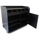 Desserte de service noire 110 cm GOLDINOX - porte ouverte, rangement intérieur visible