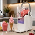 Machine à granita et glace italienne blanche GOLDINOX MNE602 en situation sur comptoir