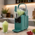 Machine à granita verte GOLDINOX MLA505 en situation, cocktails glacés sur comptoir