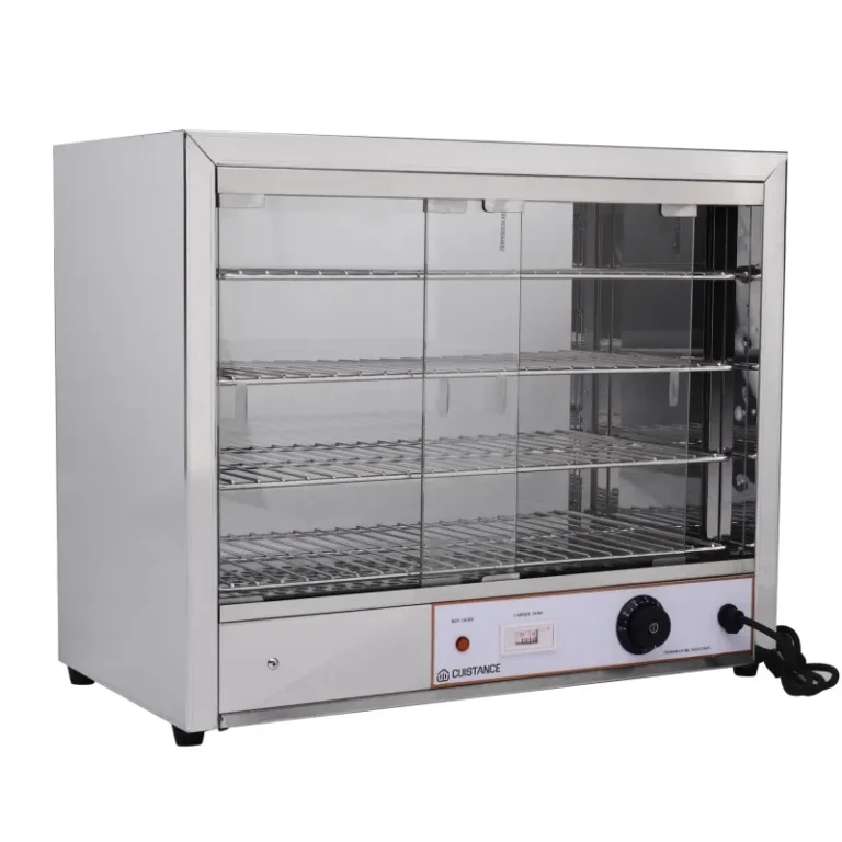 Vitrine chauffante en inox CUISTANCE FW580, format compact, vue de face