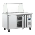Comptoir de préparation réfrigéré Polar CT393 vue de face avec bacs GN