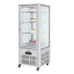 Vitrine à pâtisserie Polar GD881, vue de trois quarts avec produits