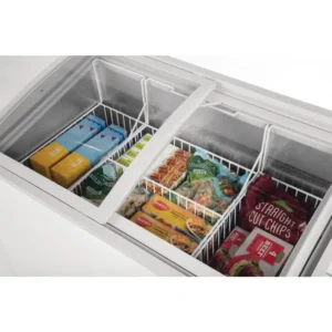 Congélateur coffre vitré Polar GM498 couvercle vitré ouvert