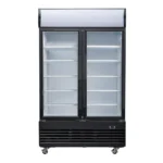 Vitrine réfrigérée positive Polar GM813, portes ouvertes avec produits