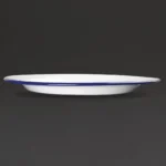 Assiettes plates en acier émaillé Olympia 300 mm blanches à bord bleu, lot de 6