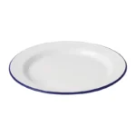 Assiettes plates en acier émaillé Olympia 300 mm blanches à bord bleu, lot de 6