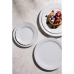 Assiettes à bord étroit Olympia Athena 165 mm en porcelaine blanche vitrifiée, lot de 12