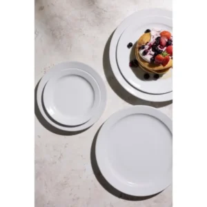 Assiettes à bord étroit Olympia Athena 165 mm en porcelaine blanche vitrifiée, lot de 12
