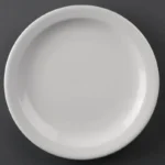 Assiettes à bord étroit Olympia Athena 205 mm en porcelaine blanche vitrifiée, lot de 12