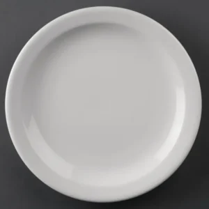 Assiettes à bord étroit Olympia Athena 205 mm en porcelaine blanche vitrifiée, lot de 12