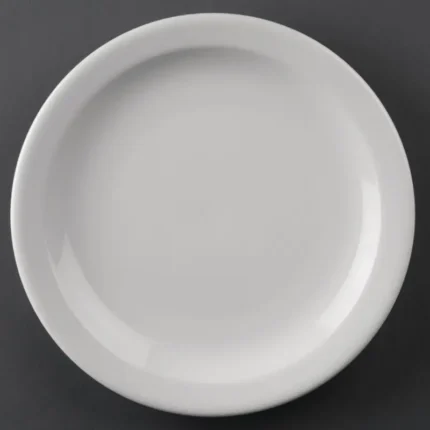 Assiettes à bord étroit Olympia Athena 205 mm en porcelaine blanche vitrifiée, lot de 12