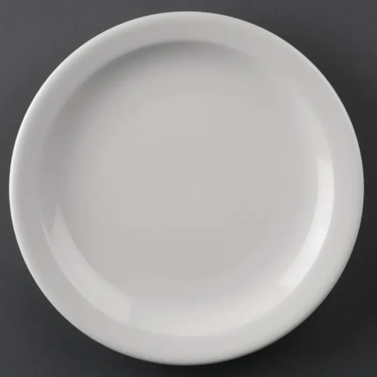 Assiettes à bord étroit Olympia Athena 205 mm en porcelaine blanche vitrifiée, lot de 12