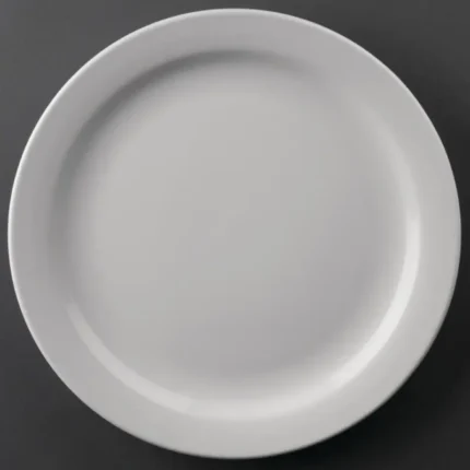 Assiettes à bord étroit Olympia Athena 226 mm en porcelaine blanche vitrifiée, lot de 12
