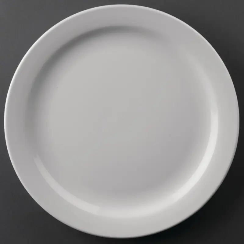 Assiettes à bord étroit Olympia Athena 226 mm en porcelaine blanche vitrifiée, lot de 12 Assiettes à bord étroit Olympia Athena 226 mm en porcelaine blanche vitrifiée, lot de 12