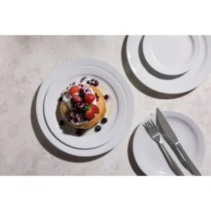Assiettes à bord étroit Olympia Athena 254 mm en porcelaine blanche vitrifiée, lot de 12