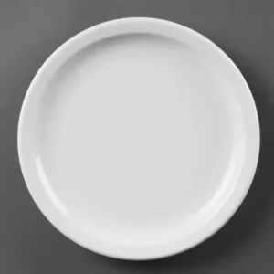 Assiettes à bord étroit Olympia Whiteware 230 mm en porcelaine blanche vitrifiée, lot de 12