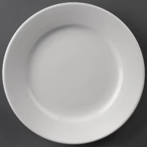 Assiettes à bord large Olympia Athena 165 mm en porcelaine blanche vitrifiée, lot de 12
