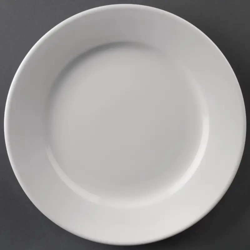 Assiettes à bord large Olympia Athena 165 mm en porcelaine blanche vitrifiée, lot de 12 Assiettes à bord large Olympia Athena 165 mm en porcelaine blanche vitrifiée, lot de 12