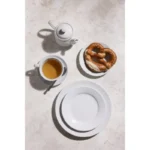 Assiettes à bord large Olympia Athena 165 mm en porcelaine blanche vitrifiée, lot de 12
