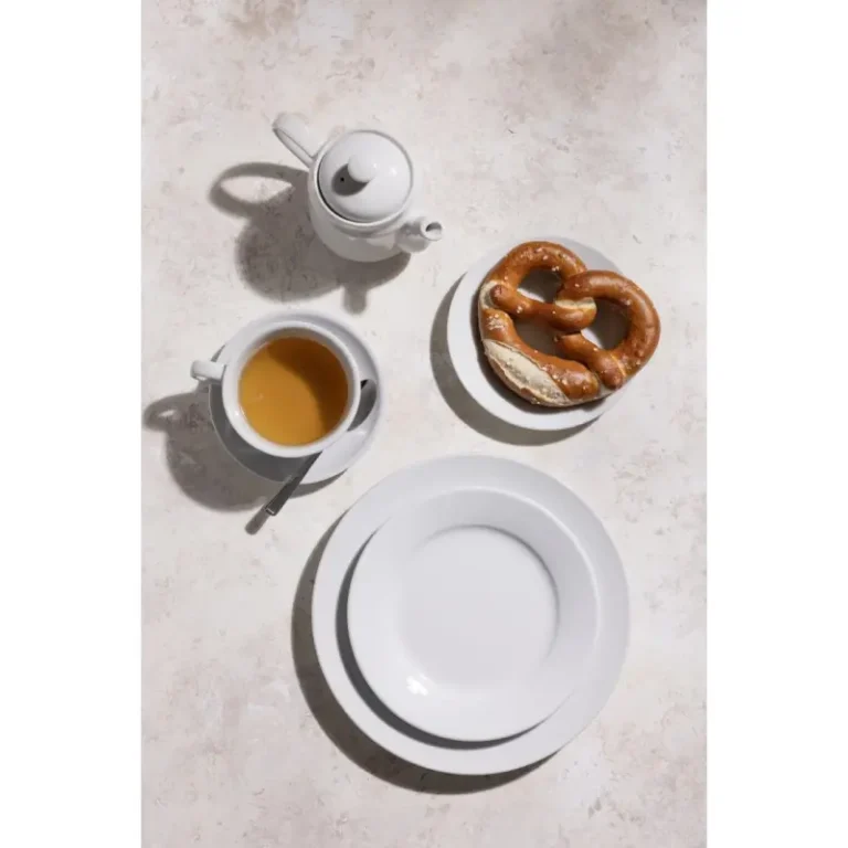 Assiettes à bord large Olympia Athena 165 mm en porcelaine blanche vitrifiée, lot de 12