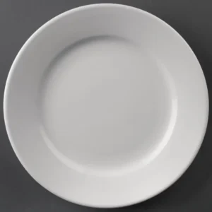 Assiettes à bord large Olympia Athena 202 mm en porcelaine blanche vitrifiée, lot de 12