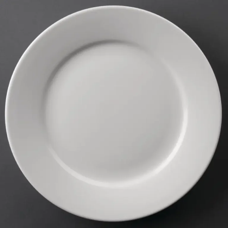Assiettes à bord large Olympia Athena 228 mm en porcelaine blanche vitrifiée, lot de 12