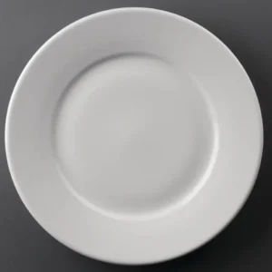 Assiettes blanches à bord large Olympia Athena 254 mm en porcelaine super-vitrifiée, lot de 12
