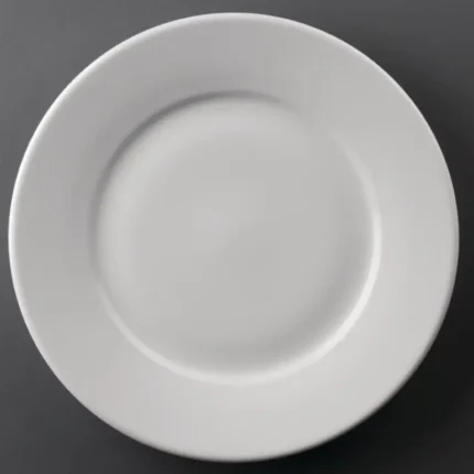 Assiettes blanches à bord large Olympia Athena 254 mm en porcelaine super-vitrifiée, lot de 12