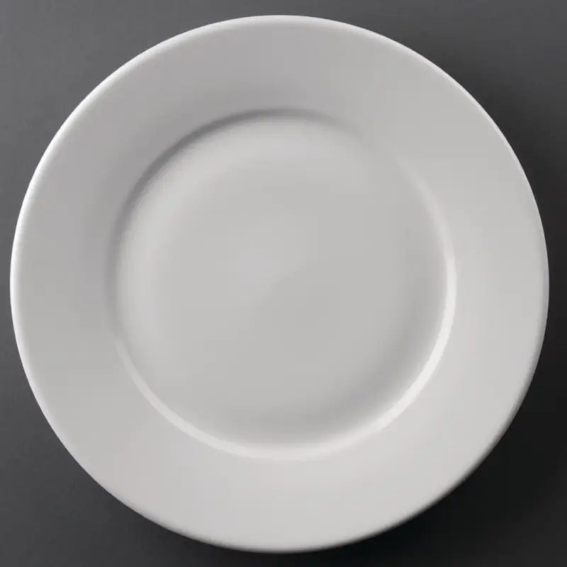 Assiettes blanches à bord large Olympia Athena 254 mm en porcelaine super-vitrifiée, lot de 12 Assiettes blanches à bord large Olympia Athena 254 mm en porcelaine super-vitrifiée, lot de 12