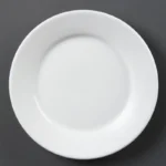 Assiettes à bord large Olympia Whiteware 230 mm en porcelaine blanche vitrifiée, lot de 12