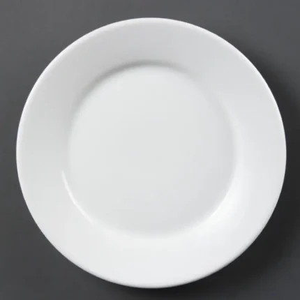 Assiettes à bord large Olympia Whiteware 230 mm en porcelaine blanche vitrifiée, lot de 12