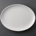 Assiettes coupes ovales Olympia Athena 254 x 197 mm en porcelaine blanche vitrifiée, lot de 12