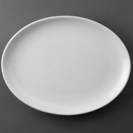 Assiettes coupes ovales Olympia Athena 254 x 197 mm en porcelaine blanche vitrifiée, lot de 12